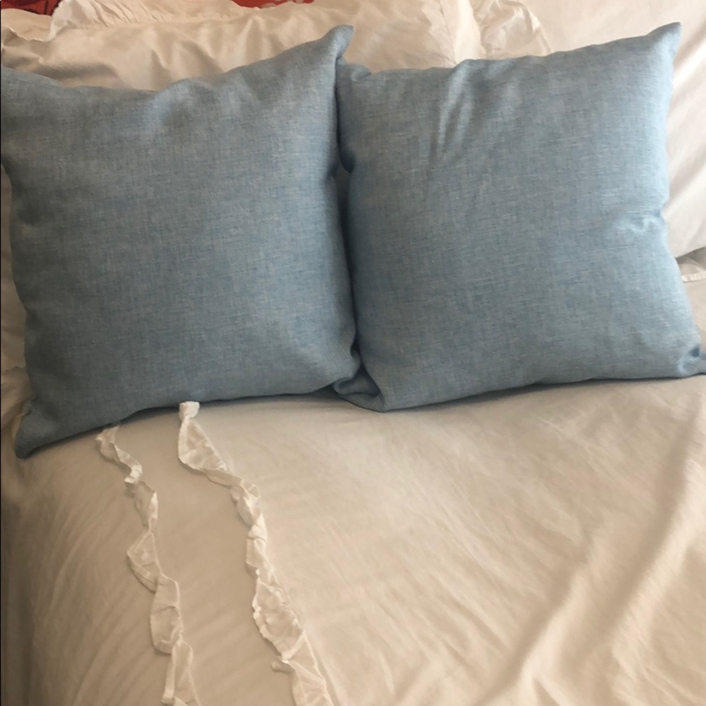 Two blue throw pillows